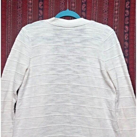 Loft Open Front Cardigan textured ribbed White Business Casual cozy cotton blend - Picture 4 of 8